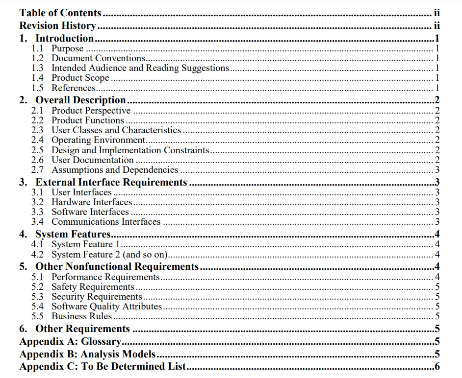 SRS Template Outline