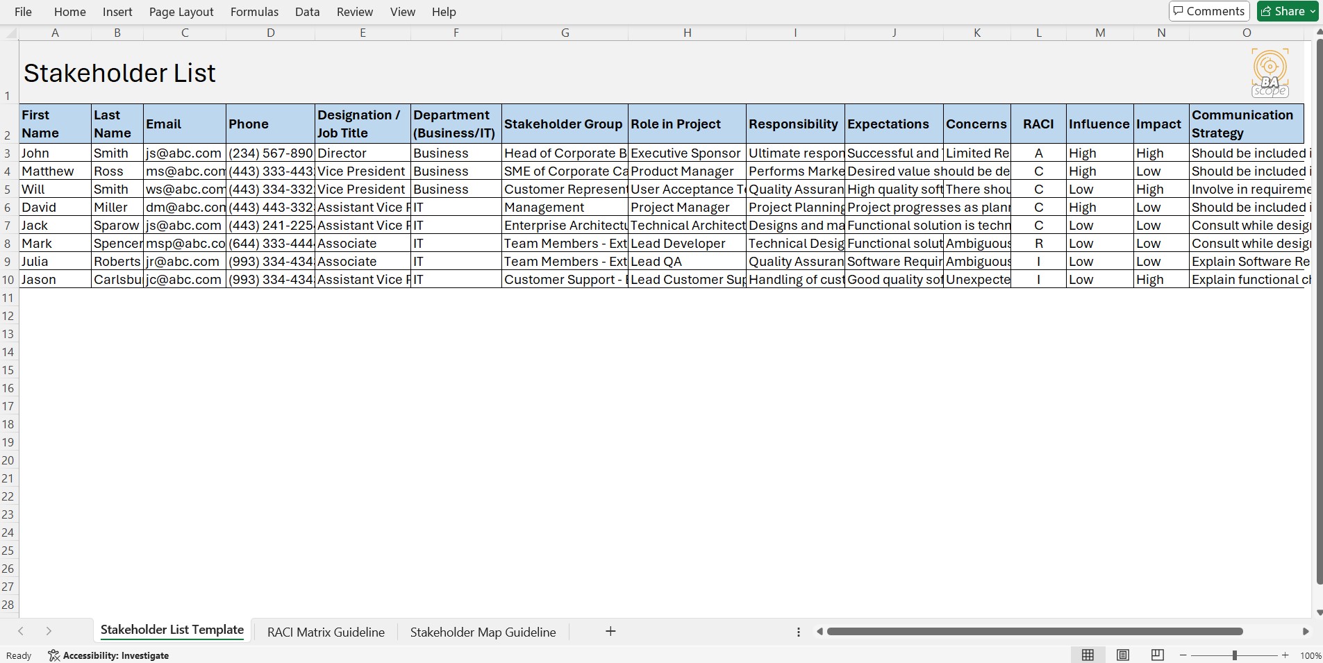 Stakeholder Analysis Template Preview